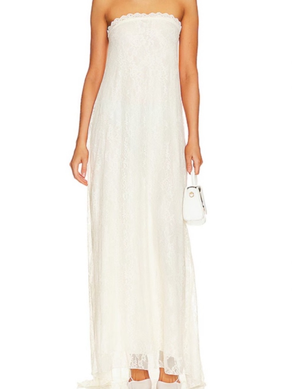 SEARCHING FOR WeWoreWhat White Strapless Lace Maxi Dress